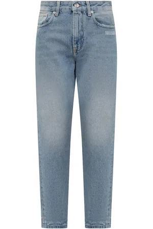 OFF-WHITE Logo Patch Straight Leg Cropped Jeans