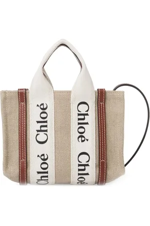 Chloé White And Brown Woody Mini Tote Bag