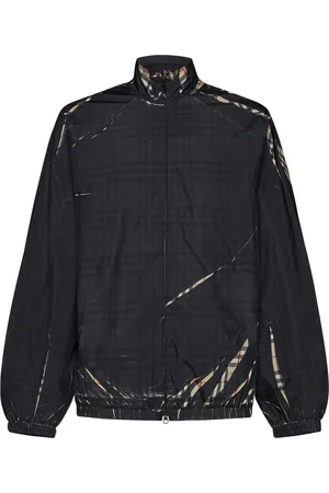 Burberry Trusfield High-neck Jacket In Black Check Fabric With Beige Details Man