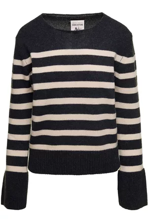 SEMICOUTURE Striped Sweater With Wide Crewneck And Long Sleeves In Wool Woman