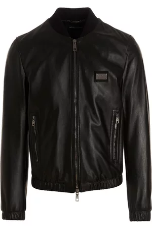Dolce & Gabbana Leather Jacket With Logo Plaque