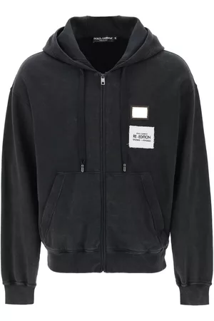 Dolce & Gabbana Washed Jersey Sweatshirt With Hood And Logo Zip