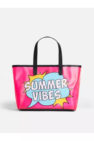 MC2 SAINT BARTH Transparent Pvc Beach Bag With Summer Vibes Print