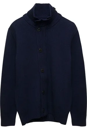 Stone Island Blue Mock Necked T-shirt And Long Sleeves With Ribbed Cuffs In Wool Blend Boy