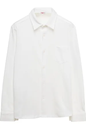 Il gufo Camicia A Maniche Lunghe E Tasca Applicata In Cotone Bianco Bambino