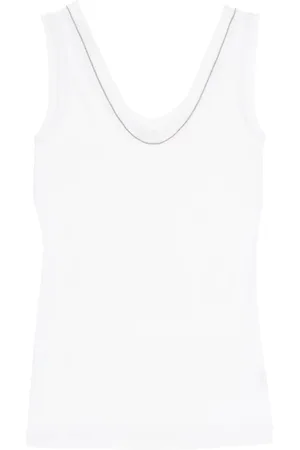 Brunello Cucinelli Ribbed Tank Top With Shiny Collar