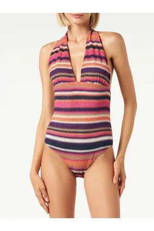 MC2 SAINT BARTH Multicolor Striped Violet Knitted Pattern One Piece