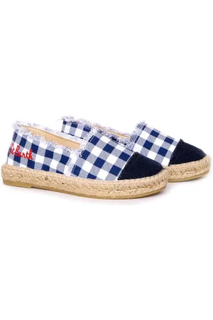 MC2 SAINT BARTH Gingham Print Canvas Espadrillas With Embroidery