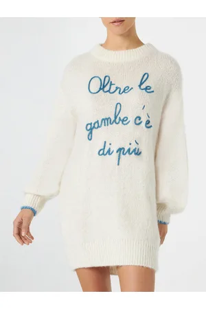 MC2 SAINT BARTH Woman Ultra Soft Knit Dress With Oltre Le Gambe Cè Di Più Embroidery Niki Dj Special Edition
