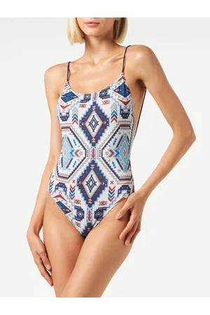 MC2 SAINT BARTH Woman One Piece Swimsuit With Glitter Aztec Print