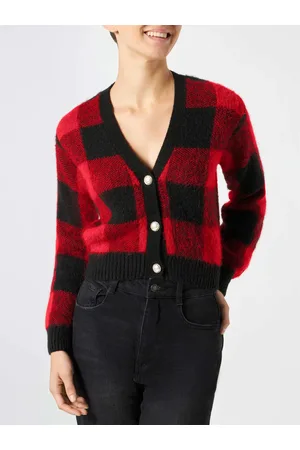MC2 SAINT BARTH Woman Short Cardigan With Jewel Buttons And Tartan Print