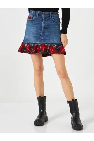MC2 SAINT BARTH Woman Vintage Jeans Skirt With Tartan Details