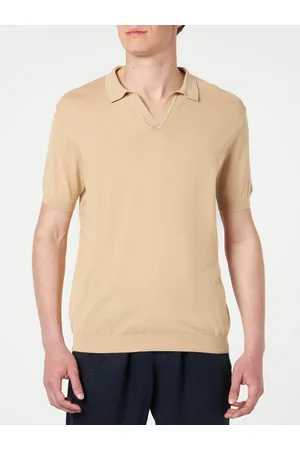 MC2 SAINT BARTH Sloan Beige Knitted Buttonless Polo Shirt