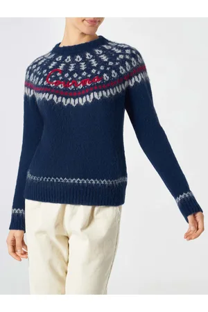 MC2 SAINT BARTH Woman Navy Crewneck Nordic Jacquard Sweater