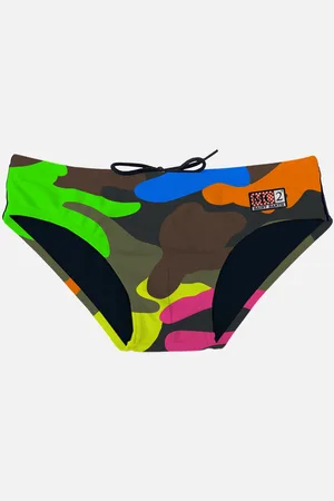 MC2 SAINT BARTH Man Swim Briefs With Multicolor Camouflage Print