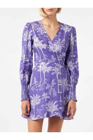 MC2 SAINT BARTH Linen Short Dress Brilly With Toile De Jouy Print