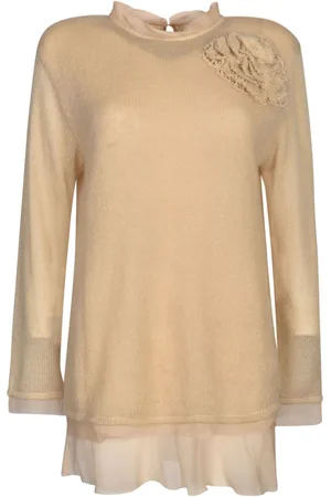 ERMANNO SCERVINO Floral Embroidery Lace Paneled Knit Sweater