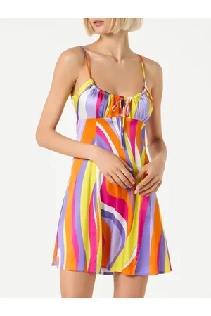 MC2 SAINT BARTH Woman Short Slip Dress Creamy With Shape Wave Print