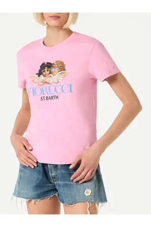 MC2 SAINT BARTH Woman Cotton T-shirt With Fiorucci Print Fiorucci Special Edition