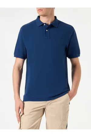 MC2 SAINT BARTH Denim Piquet Polo With St. Barth Logo With Vintage Effect