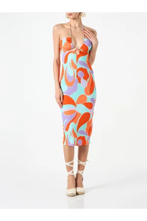 MC2 SAINT BARTH Longuette Cutout Wave Printed Dress Farah