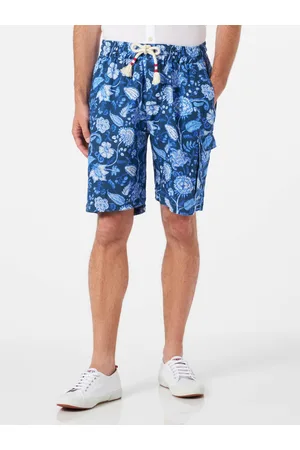 MC2 SAINT BARTH Man Linen Bermuda Shorts With Flower Print
