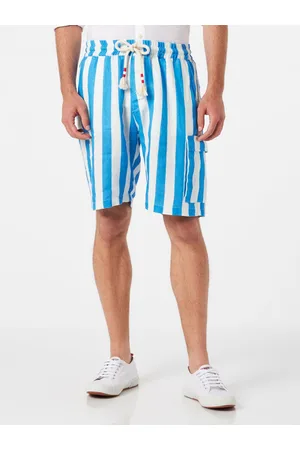 MC2 SAINT BARTH Man Linen Bermuda Shorts With White And Bluette Stripes