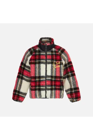 MC2 SAINT BARTH Kids Tartan Sherpa Jacket With St. Barth Bob Club Embroidery
