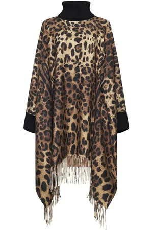 Dolce & Gabbana Leopard Printed Fringed Poncho
