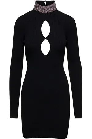 GIUSEPPE DI MORABITO Merino Wool Mini Dress Embellished Neck