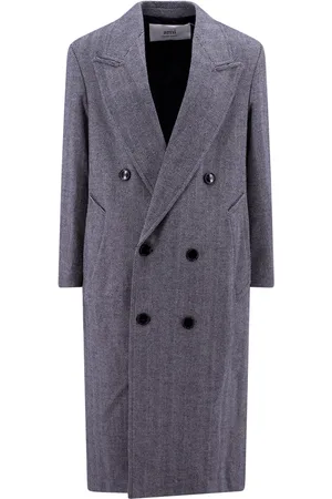 Ami Virgin Wool Coat With Herringbone Motif