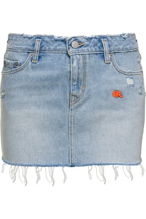 ERL Light Blue Mini-skirt With Logo Patch And Raw Edge In Cotton Denim Woman X Levis