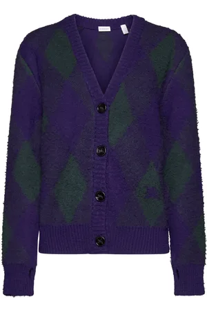 Burberry Purple Cardigan With Argyle Motif In Wool Woman
