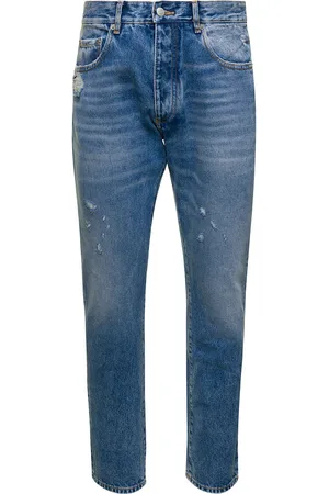 Icon Denim Kanye Light Blue Five-pocket Jeans With Logo Patch In Cotton Denim Man