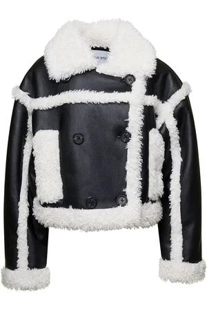 Stand Studio Khristy And White Shearling Jacket With Faux Fur Trims In Faux Leather Woman