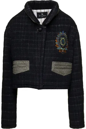 Etro Cropped Jacket With Embroidery And Check Motif In Wool Blend Woman