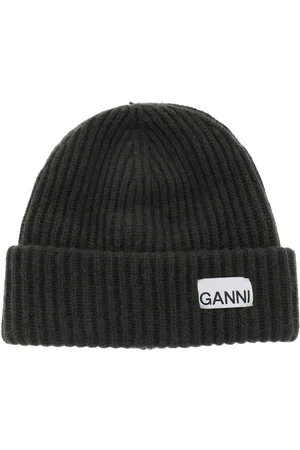 Ganni Army Green Wool Blend Beanie Hat