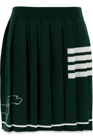 Thom Browne Pleated Mini-skirt With Dachshund Print And 4 Bar Detail In Wool Woman
