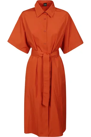 Aspesi Orange Poplin Midi Shirt Dress