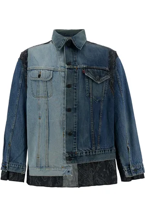 Pins & Needles Blue Patchwork Asymmetric Jacket In Cotton Denim Man