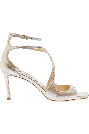 Jimmy Choo Azia Champagne Sandals With Curved Straps In Glitter Leather Woman