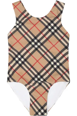Burberry Beige Swimsuit For Baby Girl With Iconic Check