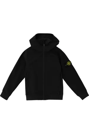 Stone Island Giubbotto Con Cappuccio E Zip In Tessuto Stretch Nero Bambino