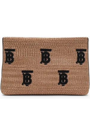 Burberry Beige Raffia Envelope With Monogram