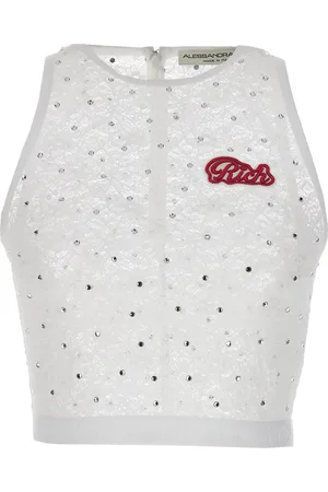 Alessandra Rich Rhinestone Lace Top