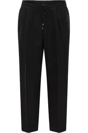 Brunello Cucinelli Leisure Fit Trousers In Linen Gabardine With Drawstring And Double Darts