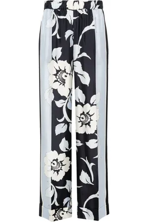 PAROSH Floral Print Silk Trousers