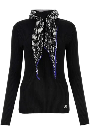 Burberry Scarf-detailed High-neck Ribbed Jumper