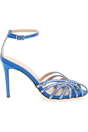 SEMICOUTURE Light Blue Sandals With Baguette Rhinestones In Satin Woman