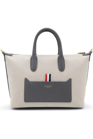 Thom Browne Logo Printed Zipped Tote Bag